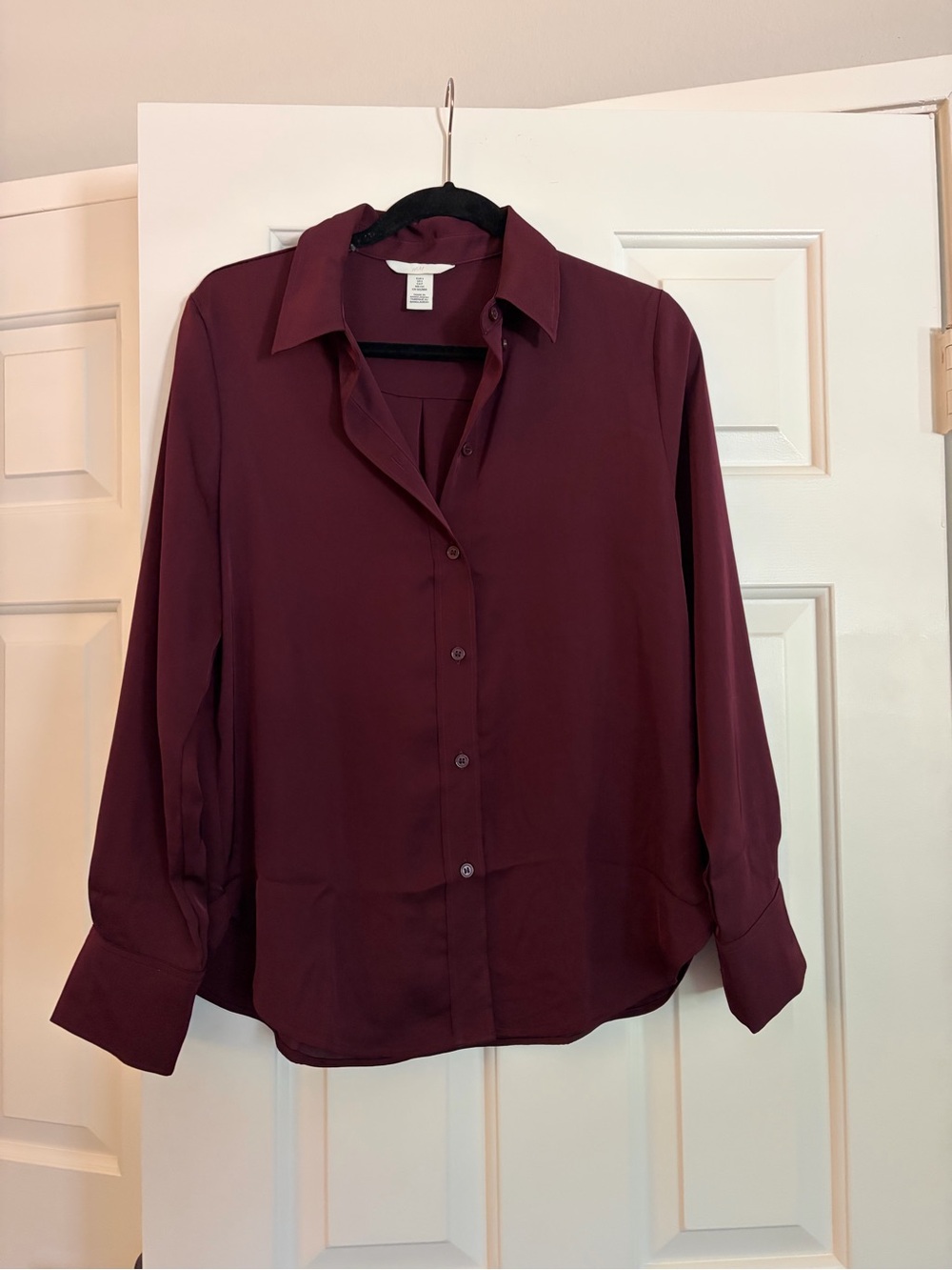 H&M Maroon Long-Sleeve Button-Down Blouse